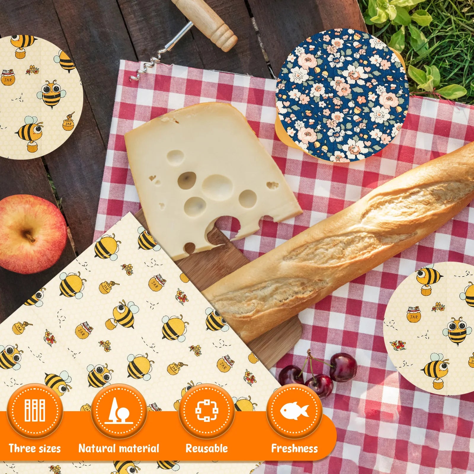 9Pcs Beeswax Food Wraps 3 Sizes Reusable Beeswax Sheets Plastic Free Sandwich Bread Wraps for Food Snack Picnic Beeswax Wraps