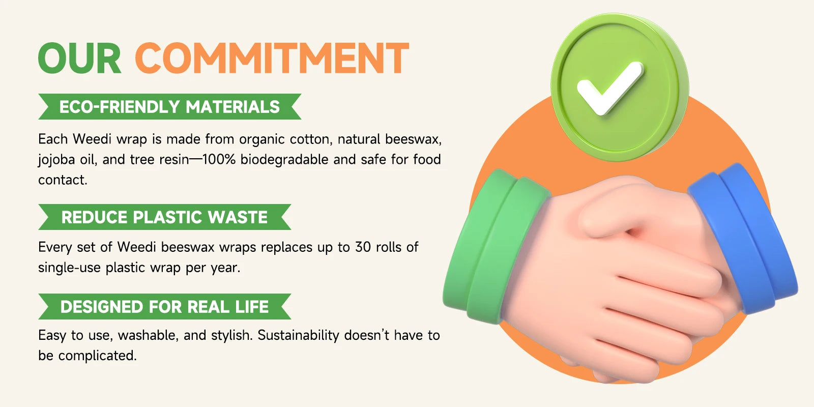 WEEDI Reusable Beeswax Wraps – Beeswax Cloth Food Wrap, Plastic-Free & Zero Waste Alternative for Eco-Friendly Food Storage