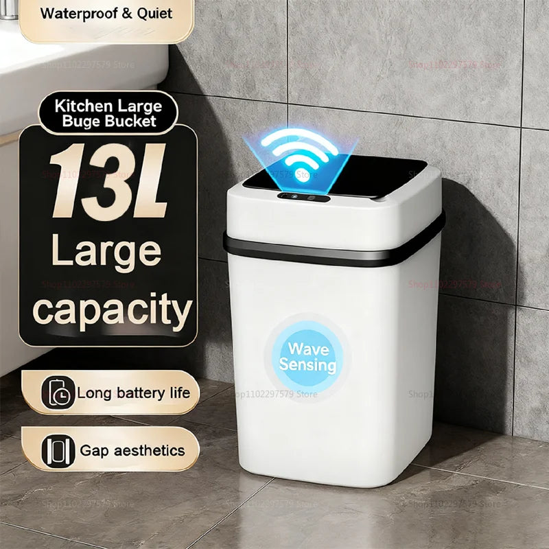 2025 13L Smart Hands-Free Use Touchless Bathroom Trash Can Motion Sensor Waste Bin for Office Bedroom Living Room Toilet Kitchen