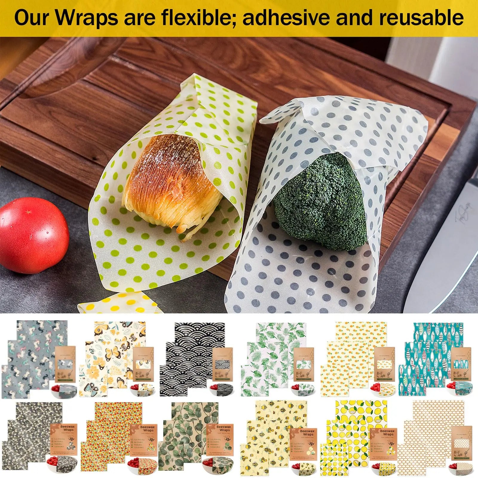 Beeswax Food Wraps Roll Reusable Beeswax Eco-Friendly Sustainable Food Storage Wrap for Sandwich Cheese Fruit Bread Snacks