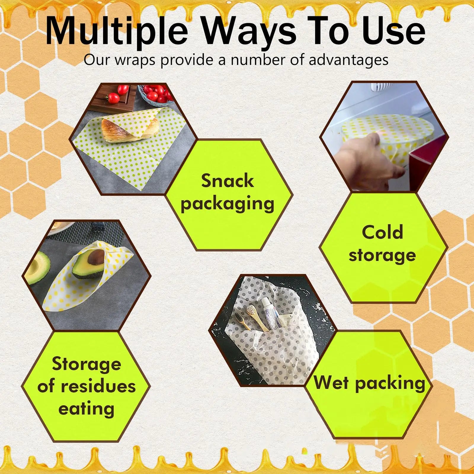 Beeswax Food Wraps Roll Reusable Beeswax Eco-Friendly Sustainable Food Storage Wrap for Sandwich Cheese Fruit Bread Snacks