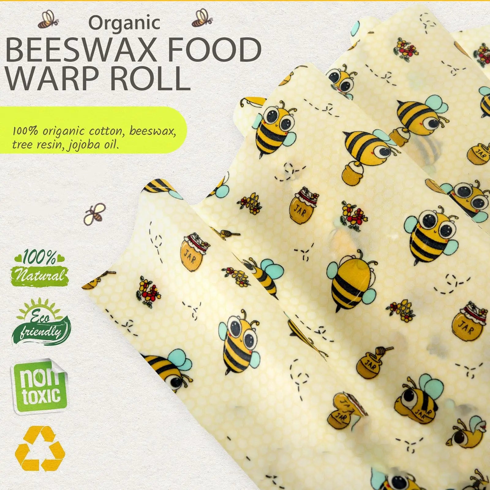 Beeswax Food Wraps Roll Reusable Beeswax Eco-Friendly Sustainable Food Storage Wrap for Sandwich Cheese Fruit Bread Snacks
