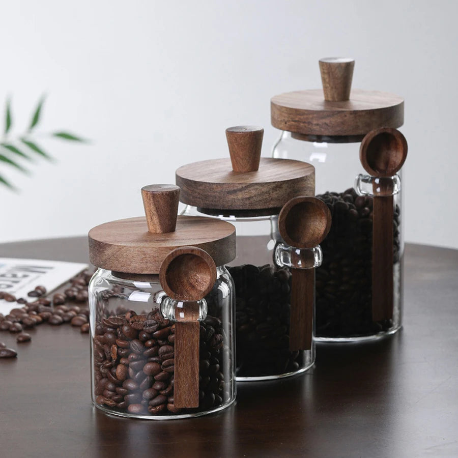 Premium Glass Food Storage Jar with Wooden Lid