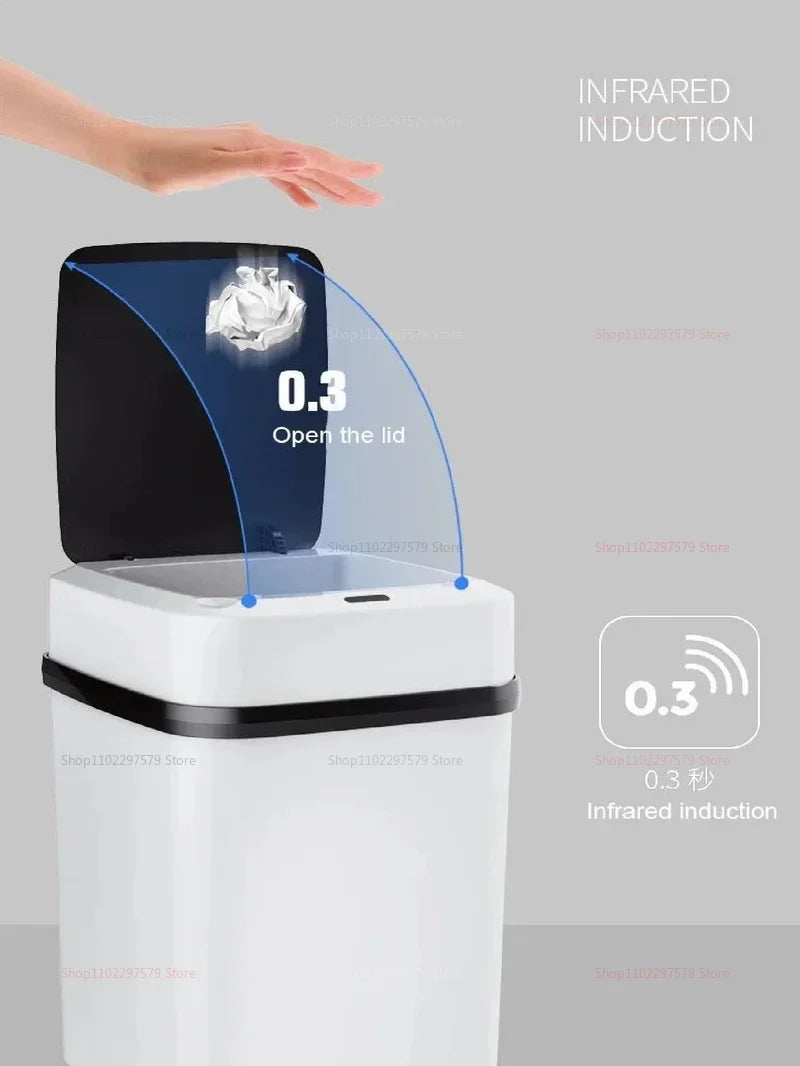 2025 13L Smart Hands-Free Use Touchless Bathroom Trash Can Motion Sensor Waste Bin for Office Bedroom Living Room Toilet Kitchen
