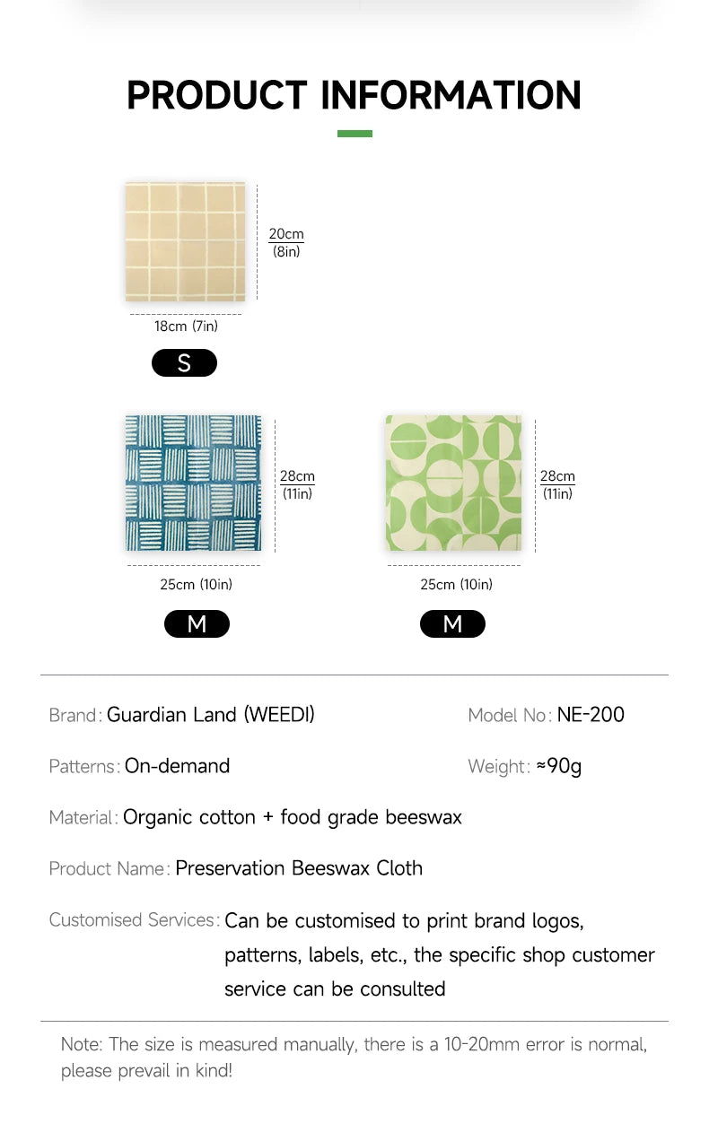 WEEDI Reusable Beeswax Wraps – Beeswax Cloth Food Wrap, Plastic-Free & Zero Waste Alternative for Eco-Friendly Food Storage