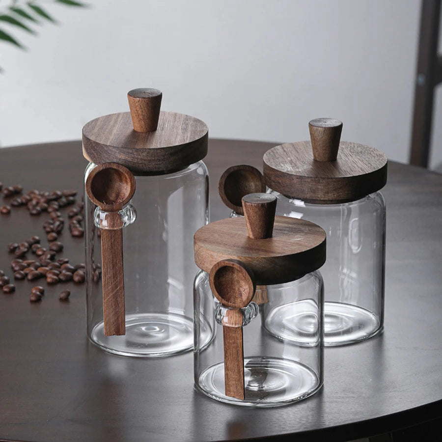 Premium Glass Food Storage Jar with Wooden Lid